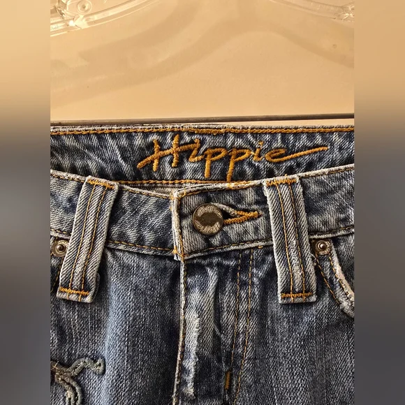 Y2k Hippie straight leg jeans low rise mid wash sz 25 - Picture 5 of 9